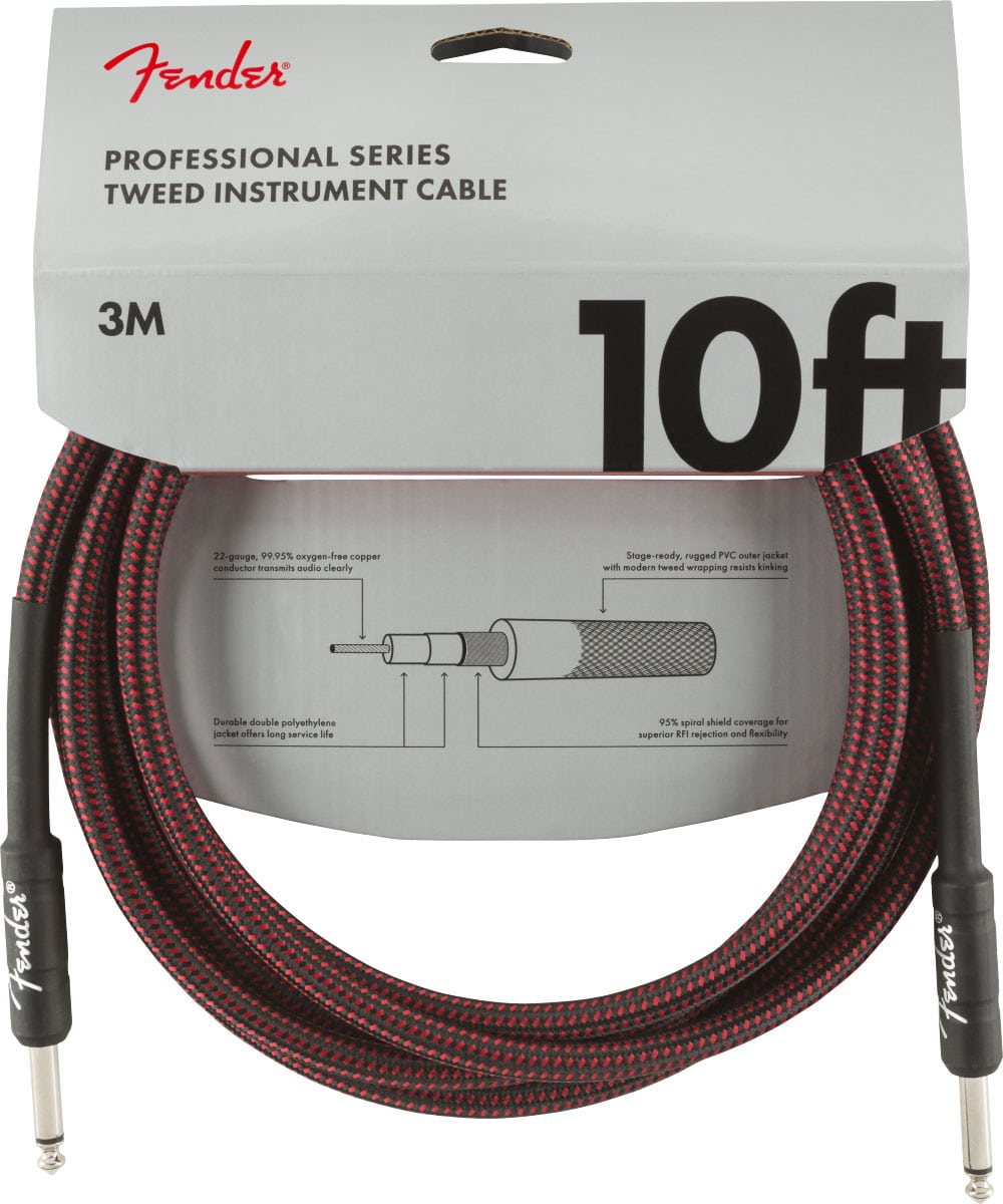 PROFESSIONAL INSTRUMENT CABLES, 10', RED TWEED