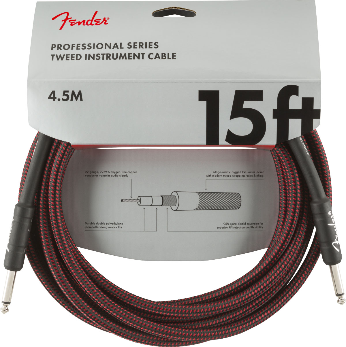 FENDER PROFESSIONAL INSTRUMENT CABLE, 15', RED TWEED