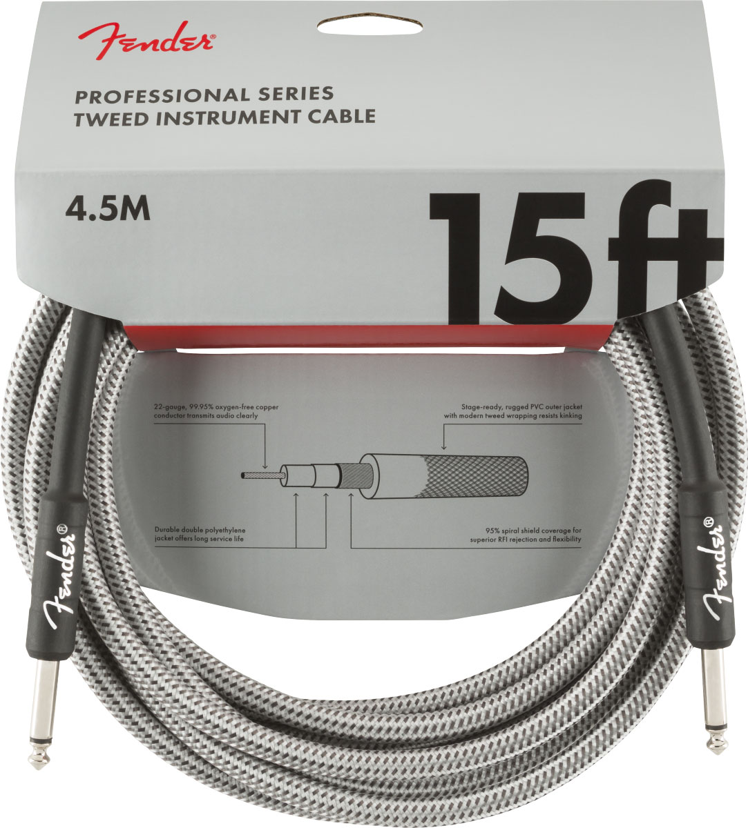 FENDER PROFESSIONAL INSTRUMENT CABLE, 15', WHITE TWEED