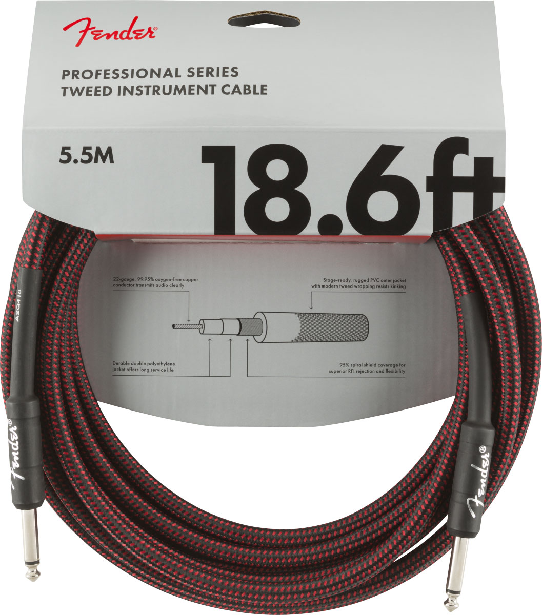 FENDER Professional Instrument Cable, 18.6', Red Tweed 5.5M