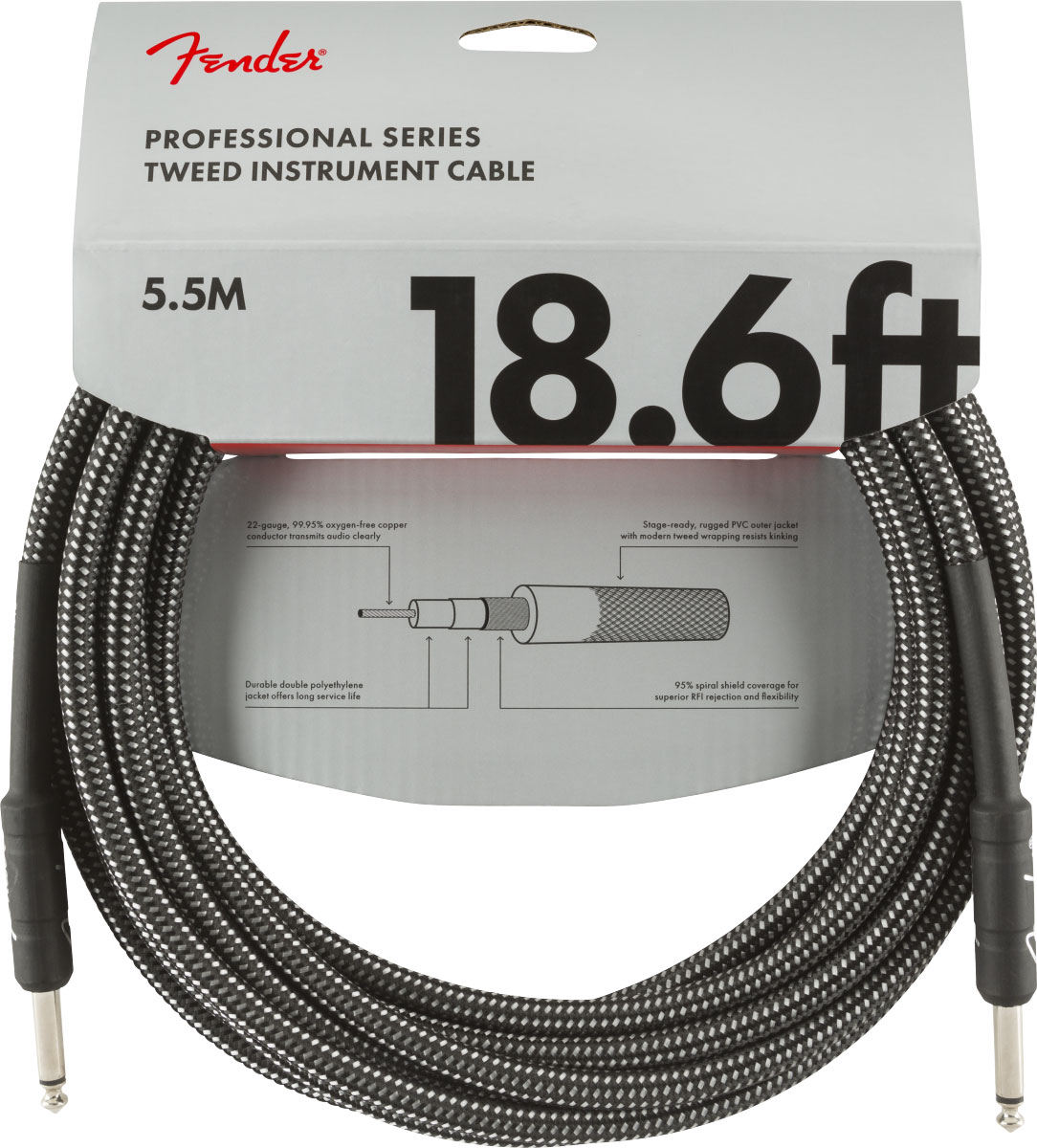FENDER PROFESSIONAL INSTRUMENT CABLE, 18.6', GRAY TWEED