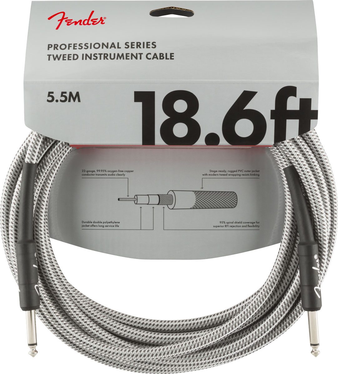 FENDER PROFESSIONAL INSTRUMENT CABLE, 18.6', WHITE TWEED