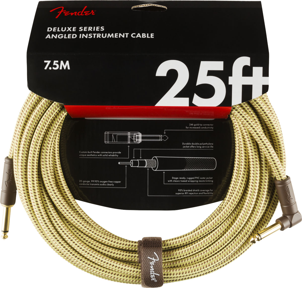 FENDER Deluxe Instrument Cable Straight/angle 25' Tweed