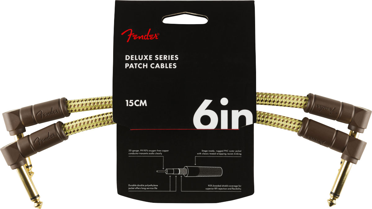 FENDER Deluxe Instrument Cables (2-pack), Angle/Angle, 6, Tweed