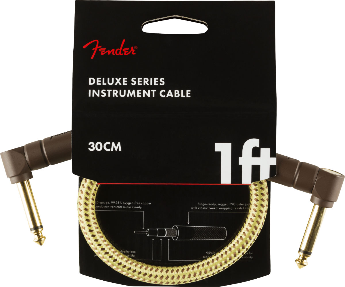 FENDER Deluxe Instrument Cable, Angle/Angle, 1', Tweed