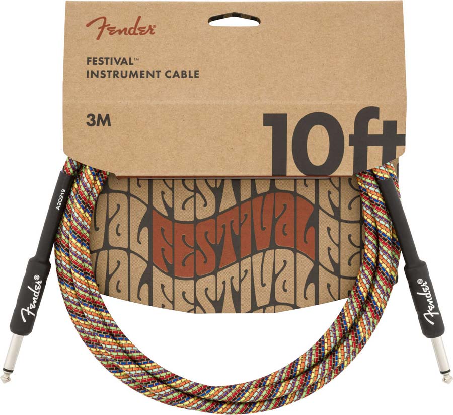 FENDER 10' FESTIVAL INSTRUMENT CABLE, PURE HEMP, RAINBOW