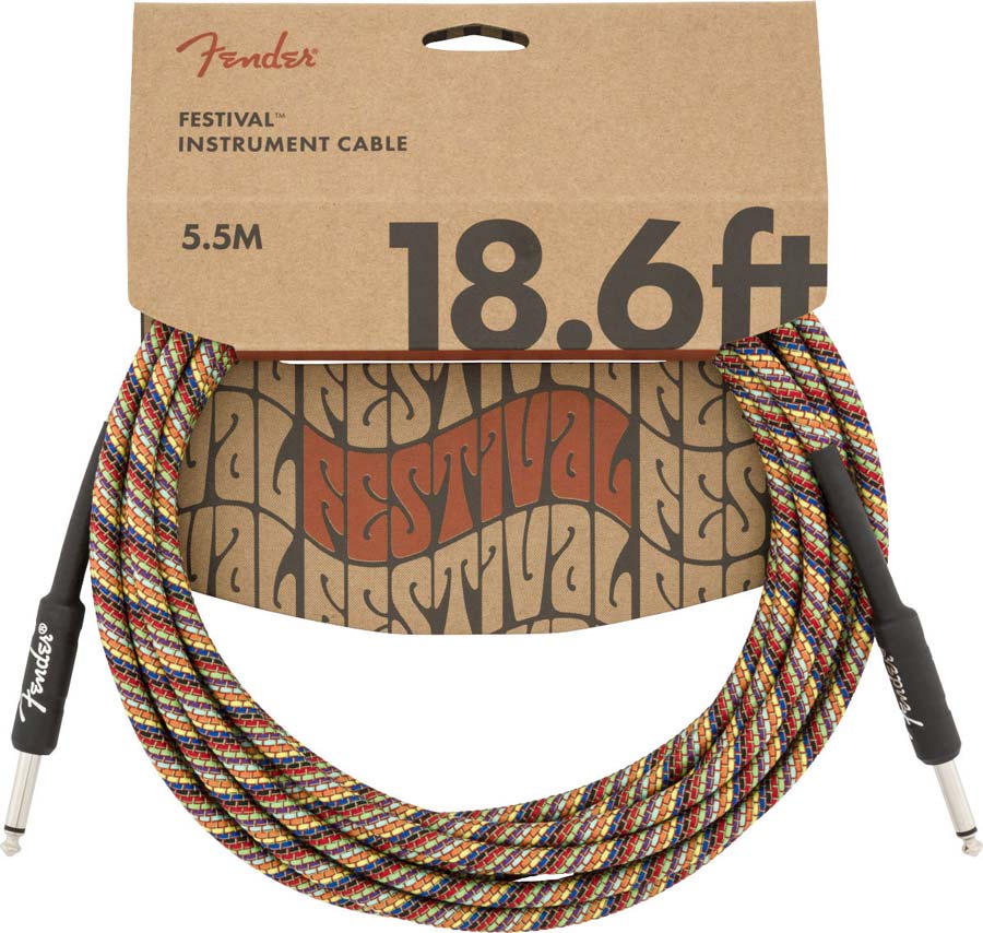 FENDER 18.6' FESTIVAL INSTRUMENT CABLE, PURE HEMP, RAINBOW