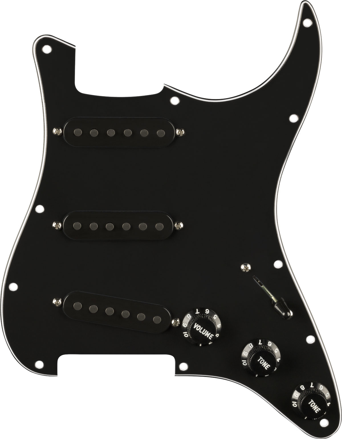 FENDER Pre-wired Strat Pickguard, Pure Vintage '65 W/Rwrp Midde, Black 11 Hole Pg