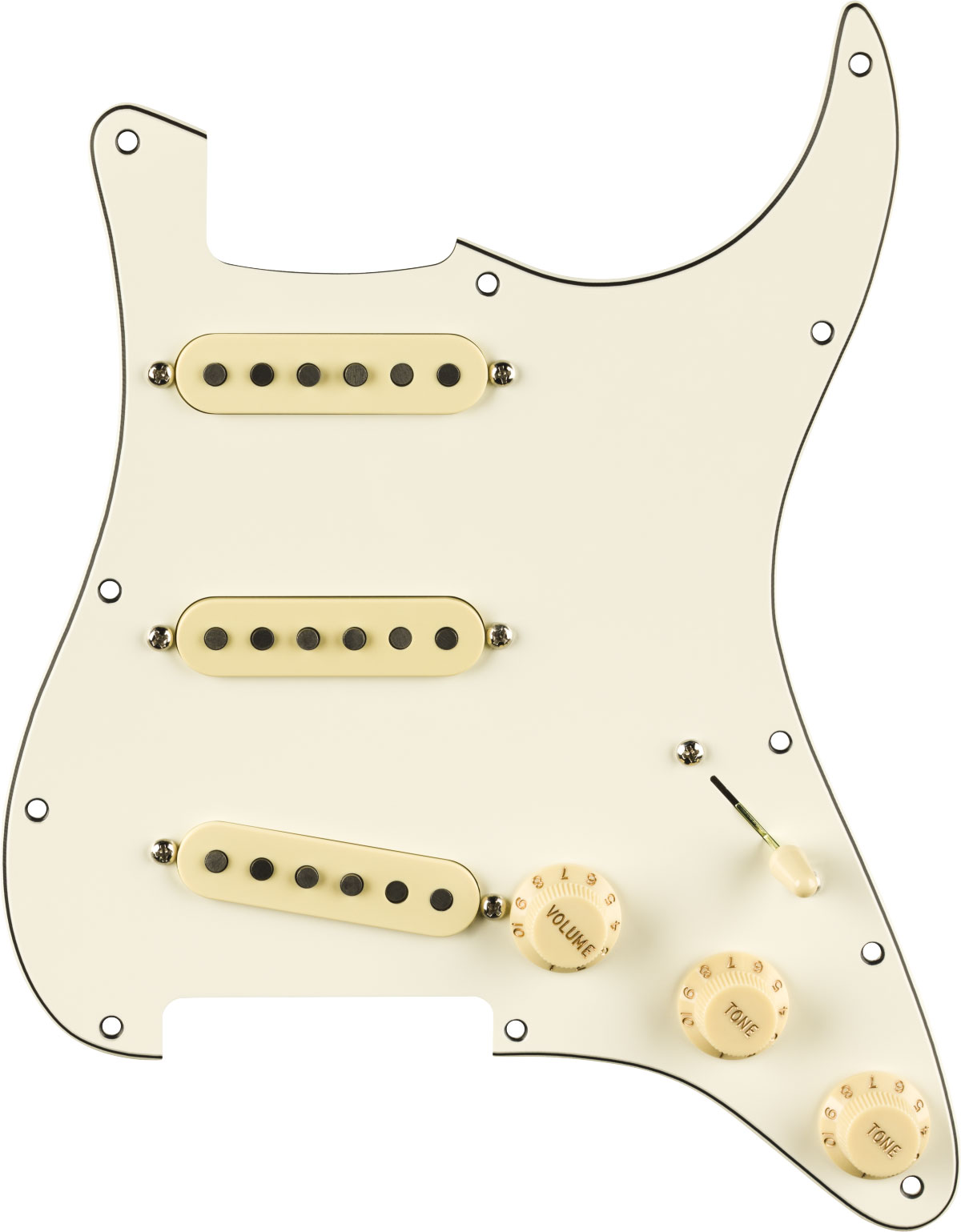FENDER Pre-wired Strat Pickguard, Pure Vintage '65 W/Rwrp Midde, parchment 11 Hole Pg