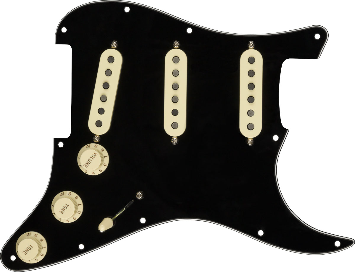 FENDER CUSTOM SHOP PRE-WIRED STRAT PICKGUARD, TEXAS SPECIAL SSS, BLACK 11 HOLE PG