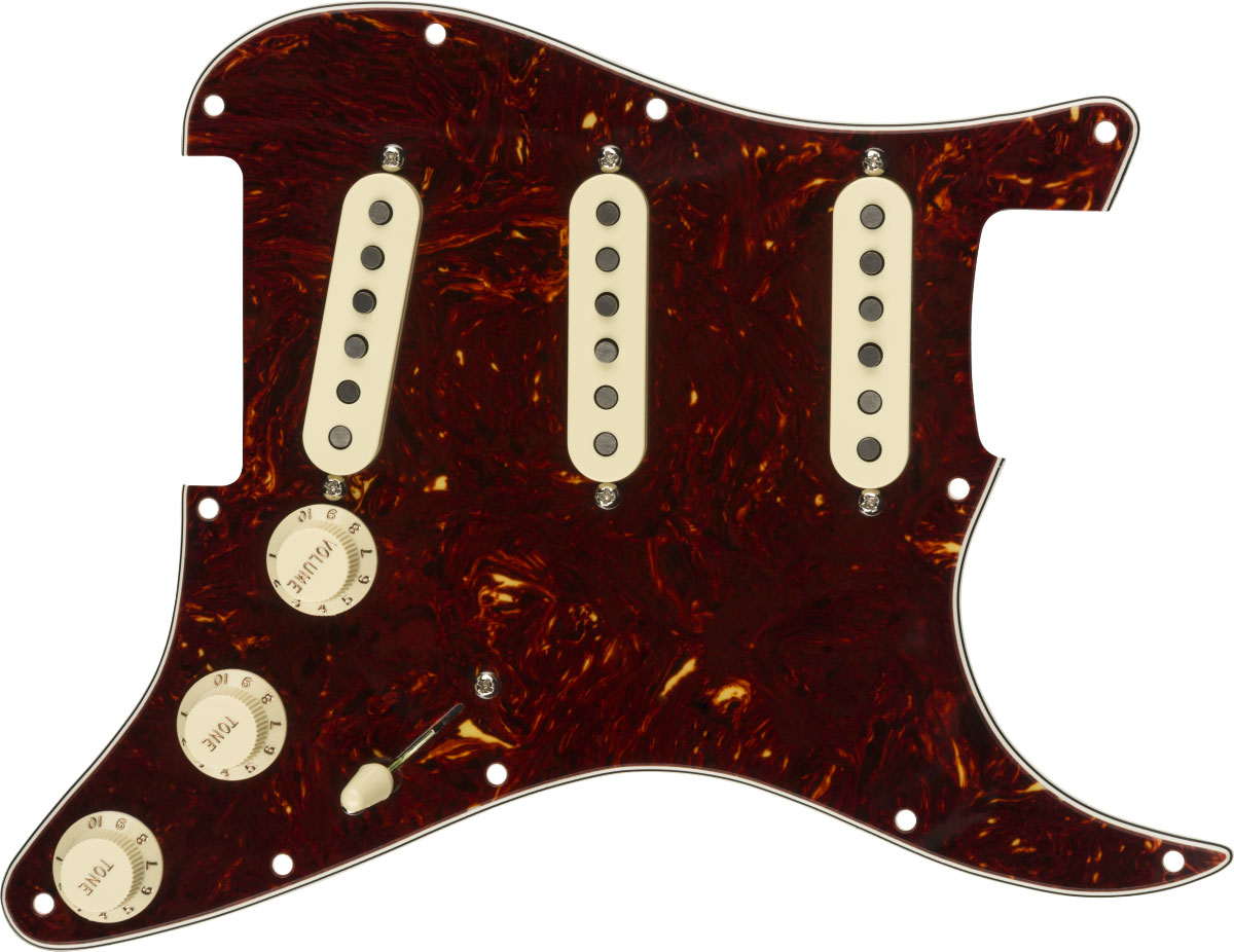 FENDER PRE-WIRED STRAT PICKGUARD, TEX-MEX SSS, TORTOISE SHELL 11 HOLE PG