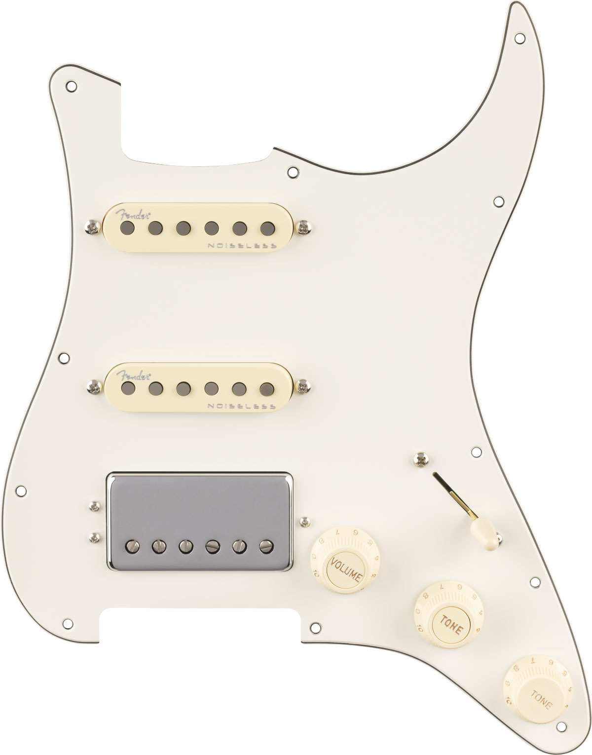 FENDER Pre-Wired Strat Pickguard Quadra Tap/Ultra Noiseless HSS Parchment 11 Hole PG
