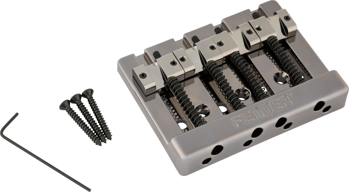 FENDER Fender HiMass String-Through 4-String Bass Bridge Assembly With Brass Saddles Black Chrome