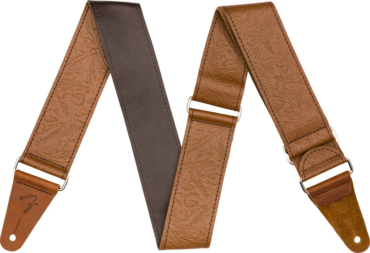 Fender Road Worn Strap Deluxe Distressed Brown Leather with Tooled Road Worn Logo 