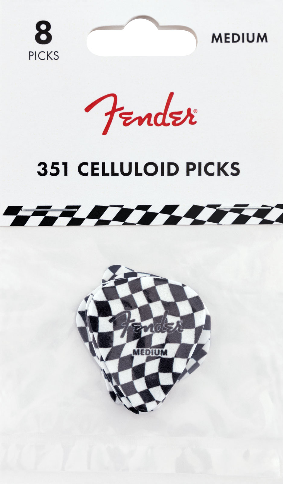 FENDER 351 CELLULOID PICKS, CHECKERBOARD, (8)