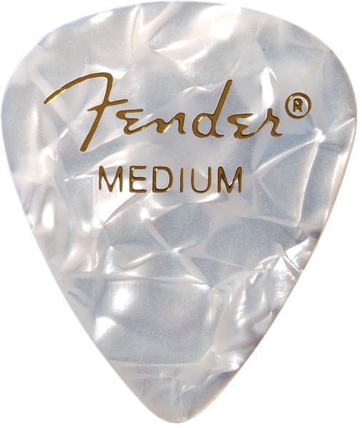 FENDER PREMIUM CELLULOID 351 SHAPE PICKS, MEDIUM, WHITE MOTO, 12 PACK