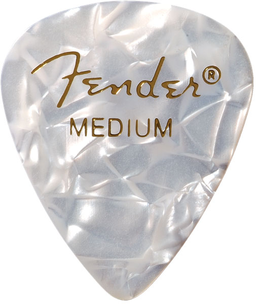 FENDER Premium Celluloid 351 Shape Picks, Medium, White Moto, 12 Pack