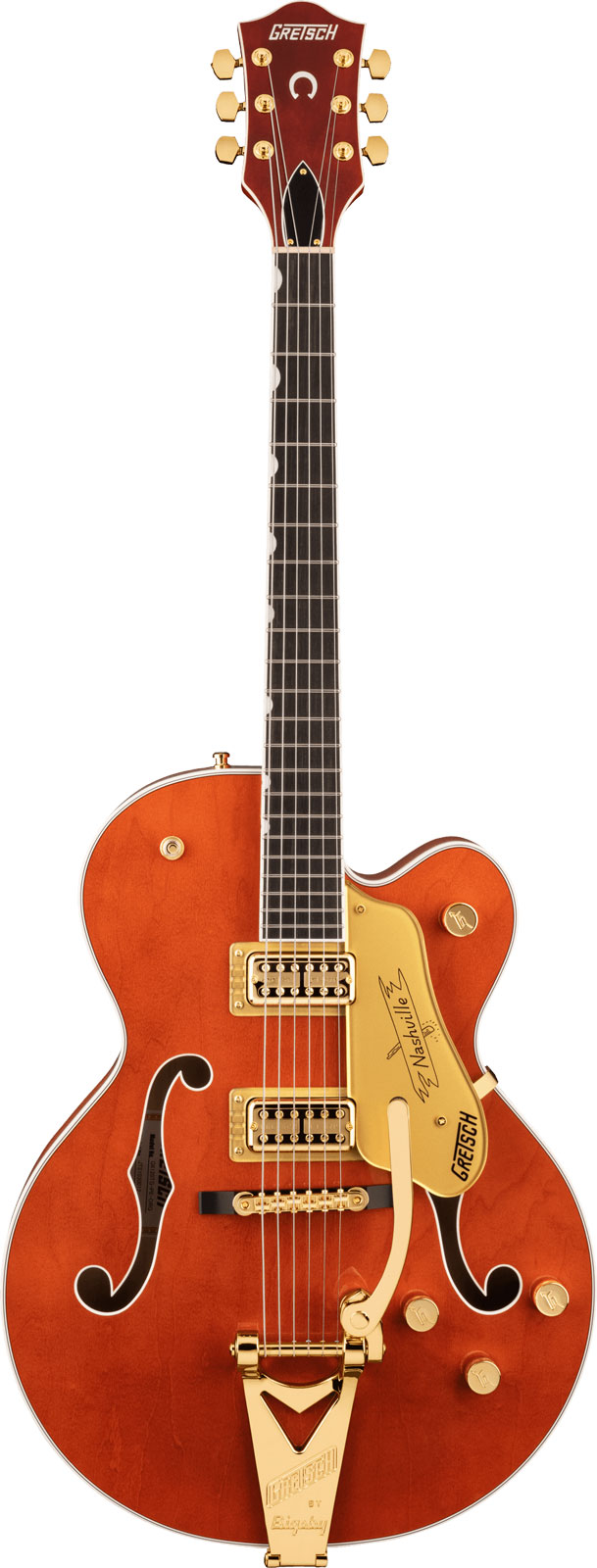 GRETSCH GUITARS G6120TG PLAYERS EDITION NASHVILLE HOLLOW BODY WITH STRING-THRU BIGSBY AND GOLD HARDWARE EBO, ORANGE