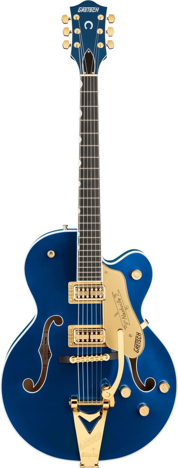 GRETSCH GUITARS G6120TG PLAYERS EDITION NASHVILLE HOLLOW BODY WITH STRING-THRU BIGSBY AND GOLD HARDWARE EBO, AZURE M