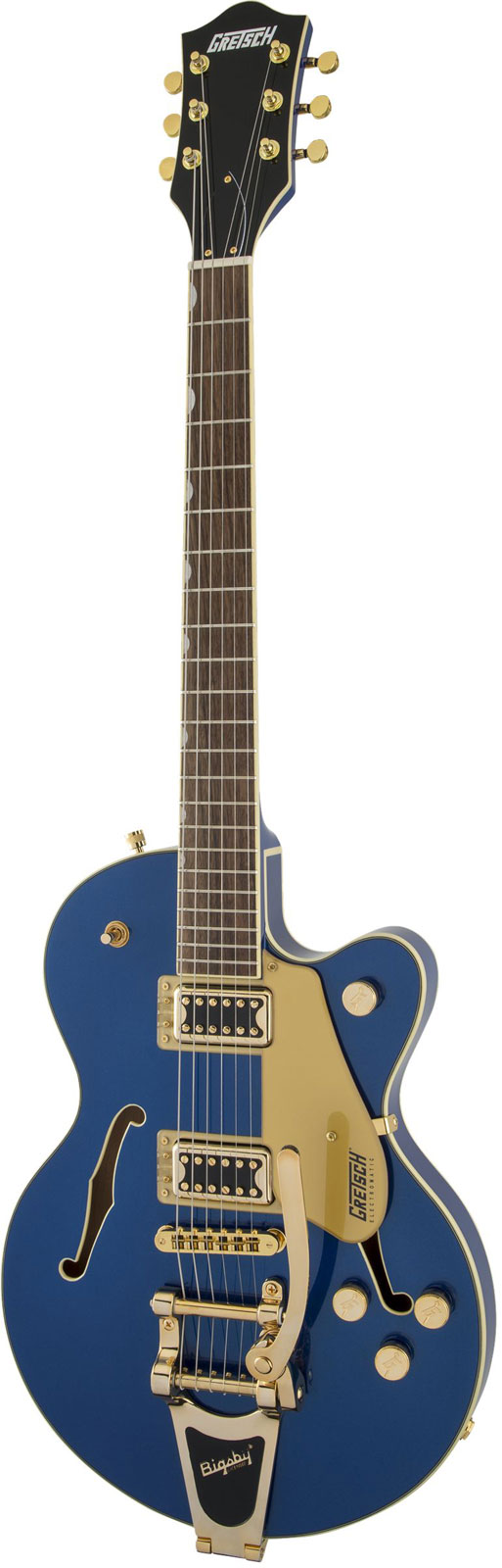 G5655TG ELECTROMATIC CENTER BLOCK JR. SINGLE-CUT WITH BIGSBY AND GOLD HARDWARE LRL, AZURE METALLIC
