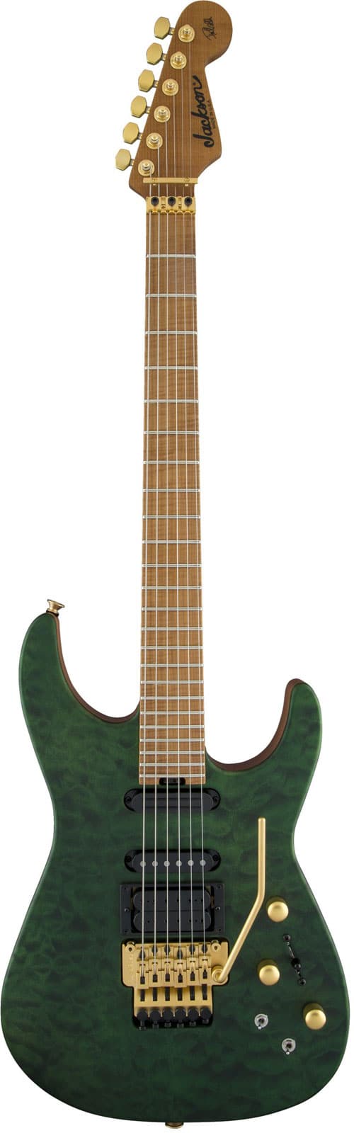 JACKSON GUITARS USA SIGNATURE PHIL COLLEN PC1 SATIN STAIN, CARAMELIZED FLAME MN, SATIN TRANSPARENT GREEN