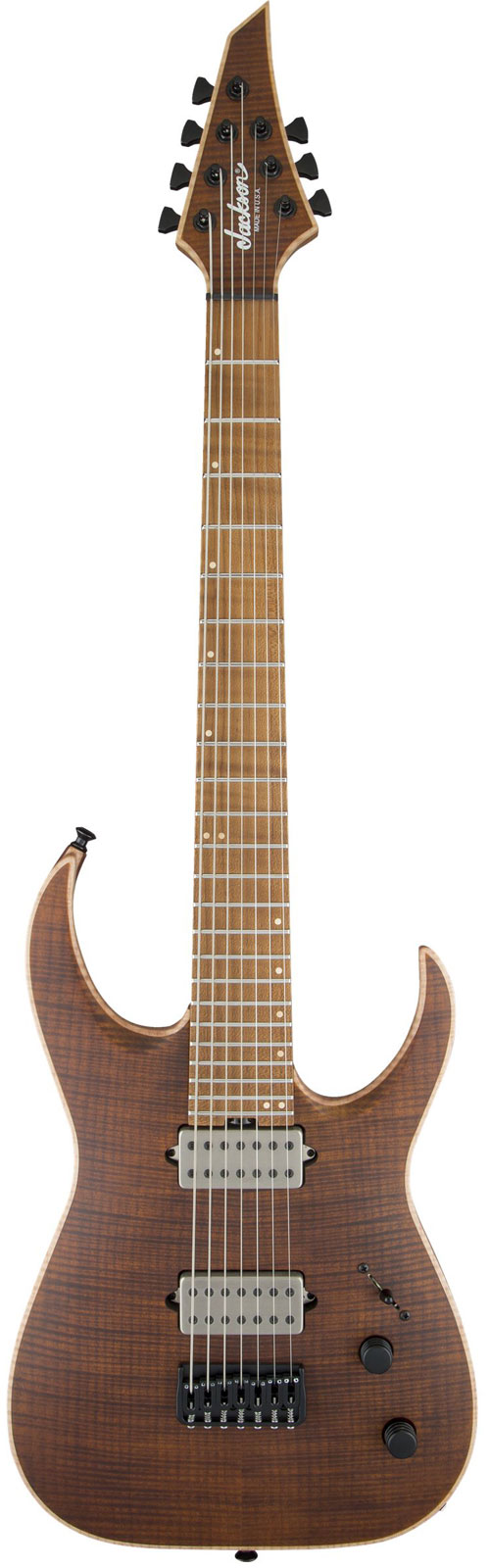 Jackson Guitars Usa Signature Misha Mansoor Juggernaut Ht7fm Caramelized Flame Maple Fingerboard Satin Amber Tiger E