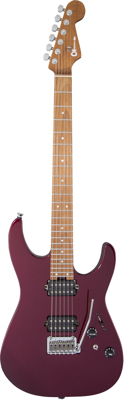 CHARVEL USA SELECT DK24 HH 2PT CM, CARAMELIZED FLAME MN, OXBLOOD