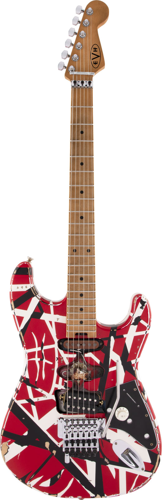 EVH Stratocaster HSS Striped Series MN Red With Black Stripes Relic