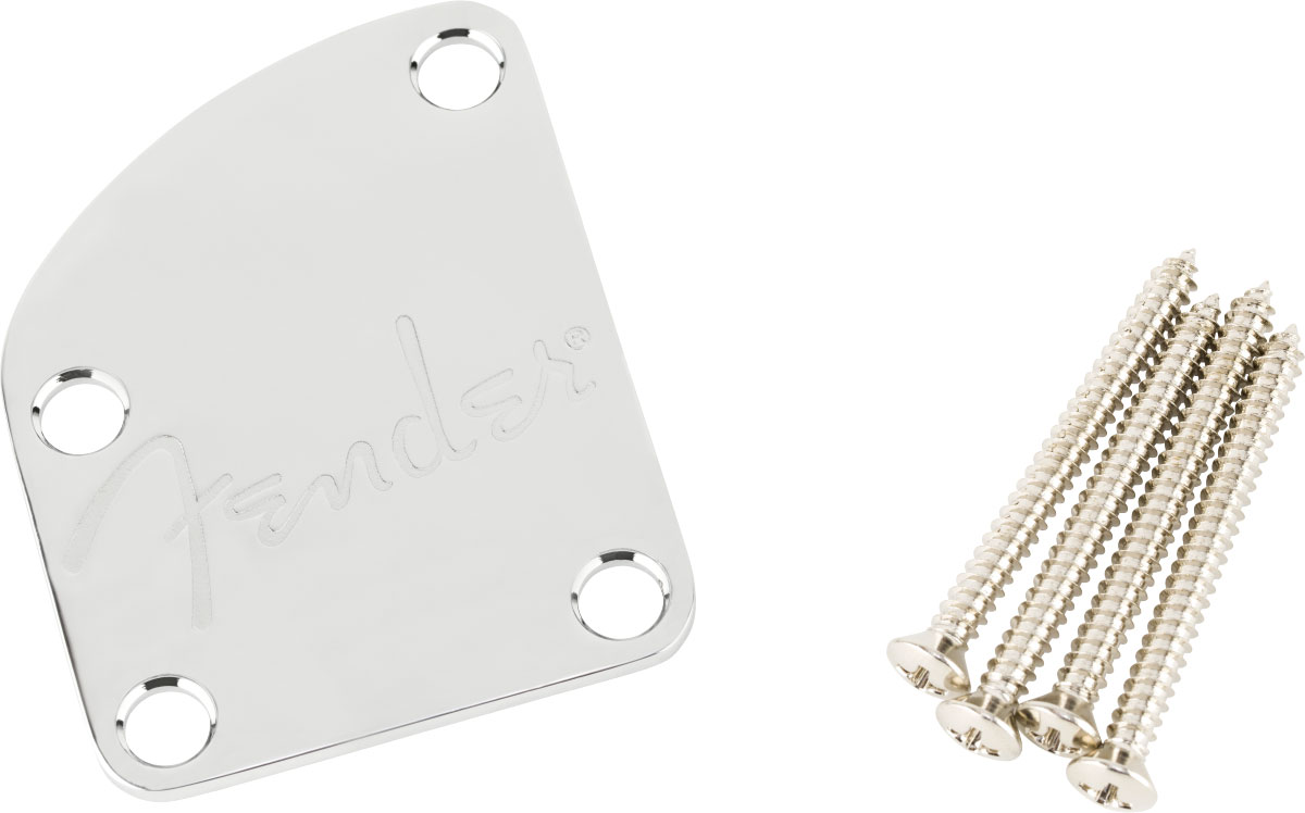 FENDER 4-bolt Deluxe Contoured Neck Plate W/logo (chrome)