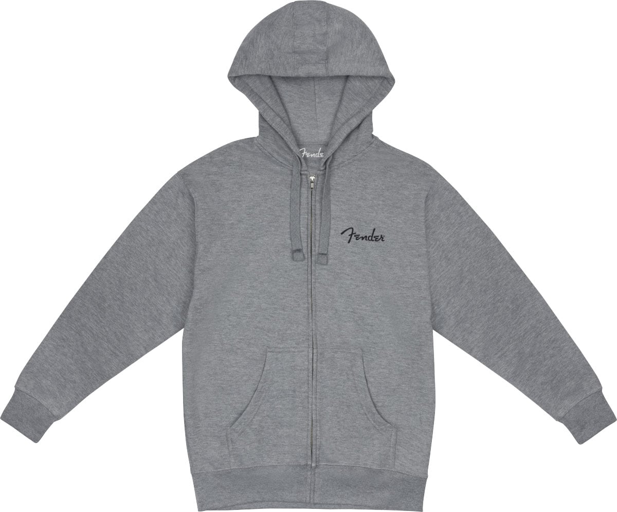 FENDER FENDER SPAGHETTI SMALL LOGO ZIP FRONT HOODIE, ATHLETIC GRAY, L