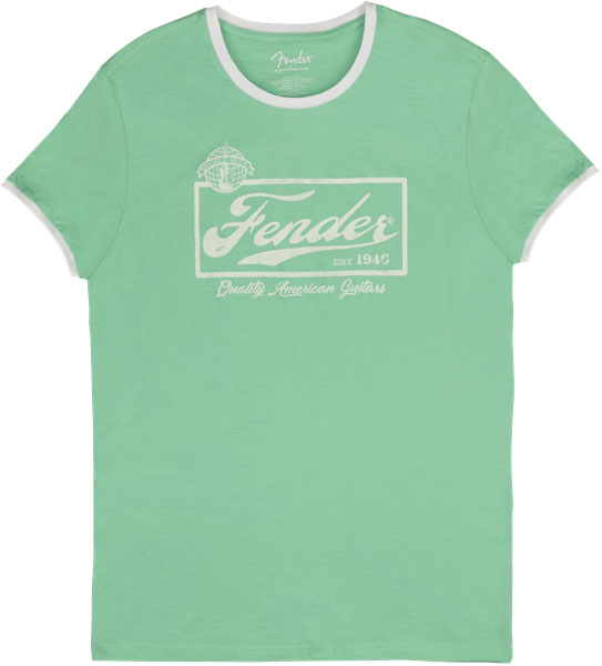 FENDER FENDER BEER LABEL MEN'S RINGER TEE, SEA FOAM GREEN/WHITE, XL