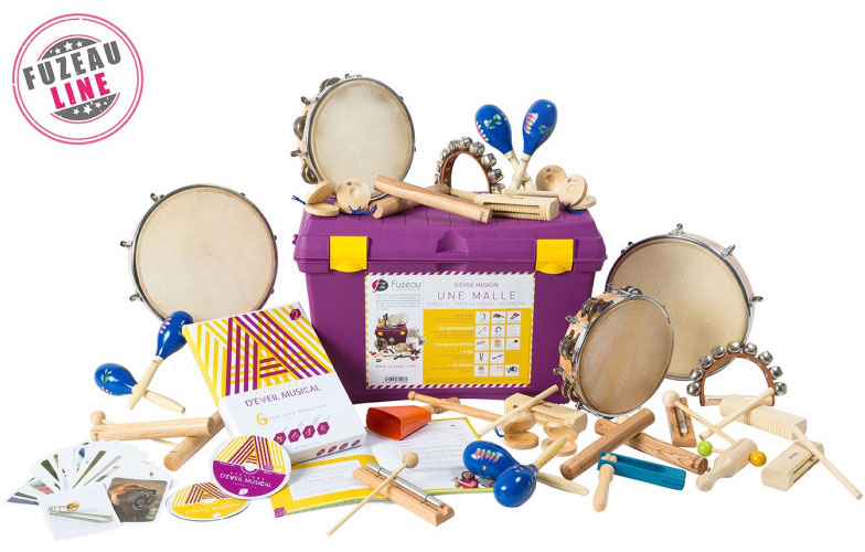 FUZEAU Malle Ateliers D'eveil Musical Jaune Melodique 24 instruments