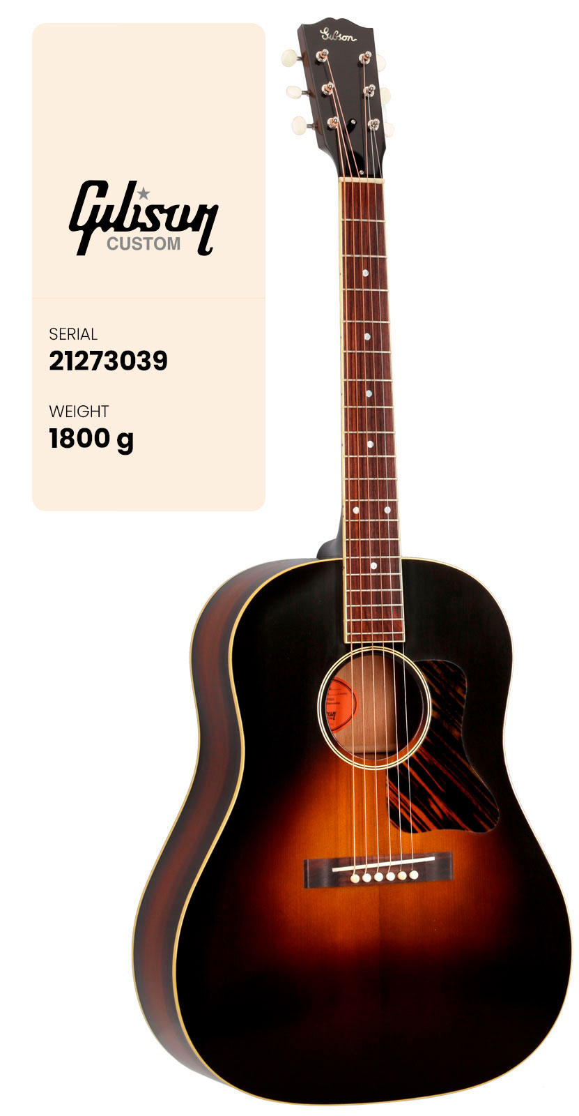 GIBSON CUSTOM Jumbo 1934 Vintage Sunburst CS HRC #21273039