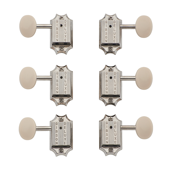 GIBSON ACCESSORIES Deluxe White Button Tuner Set, Vintage Nickel