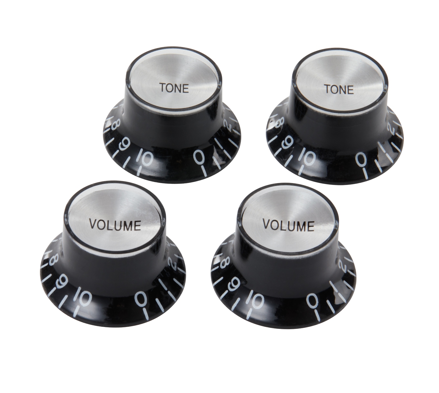 GIBSON ACCESSORIES PARTS TOP HAT KNOBS W/ SILVER METAL INSERT BLACK 4 PACK