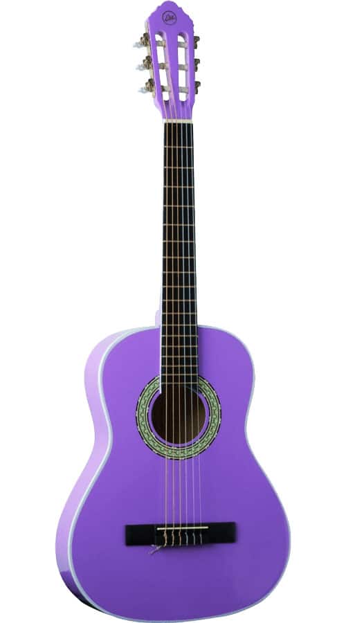 Guitare acoustique style ‹‹ Western ›› à la taille 4/4 ornée d’un dessin de lilas en violet et noir vendue avec accessoires 