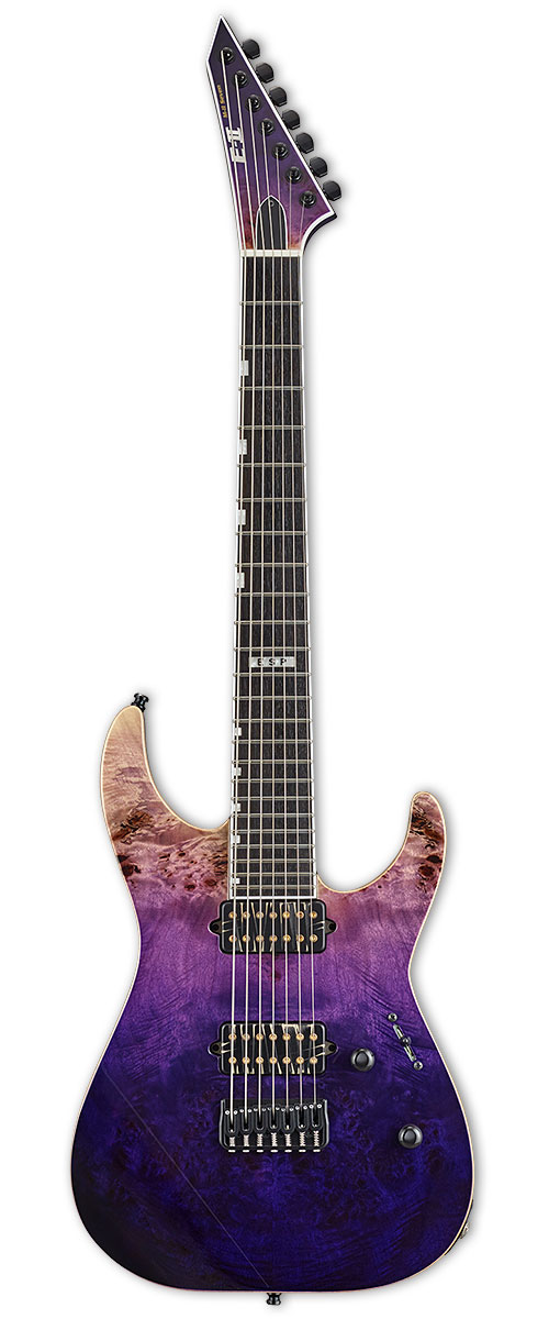 ESP E-Ii M-Ii 7 Burled Male Hipshot Purple Natural Fade