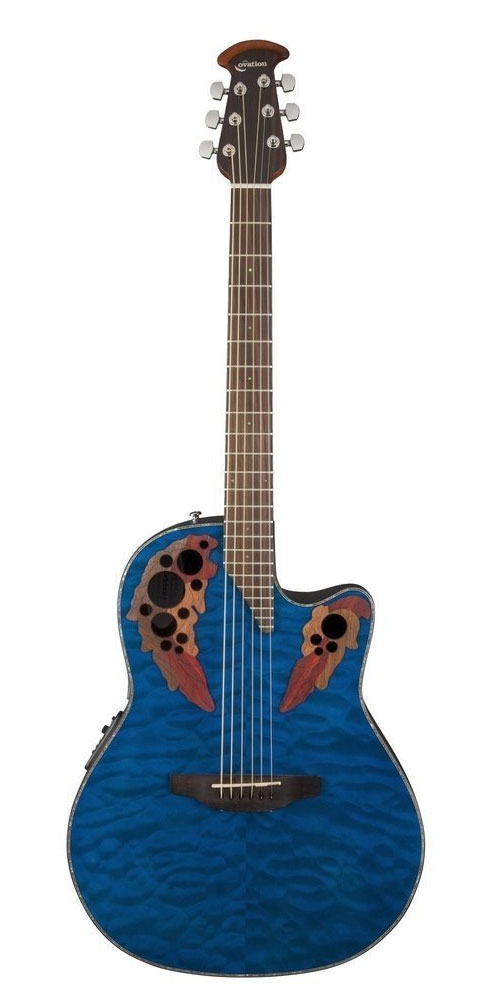 OVATION celebrity elite plus mid cutaway blue transparent quilt