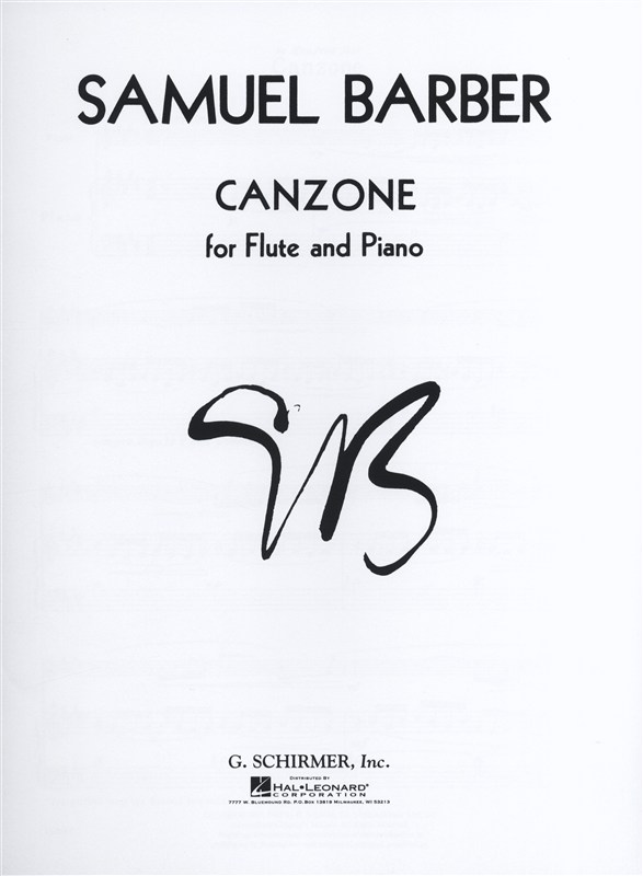 SCHIRMER SAMUEL BARBER CANZONE - FLUTE