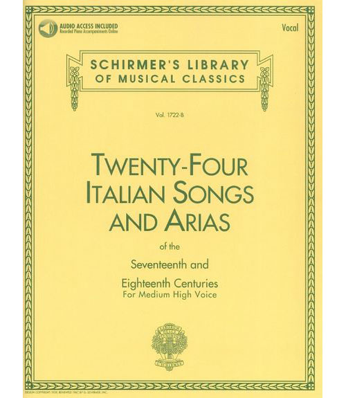 SCHIRMER 24 Italian Songs & Arias Of The 17TH & 18TH Centuries - Medium High Voice + MP3
