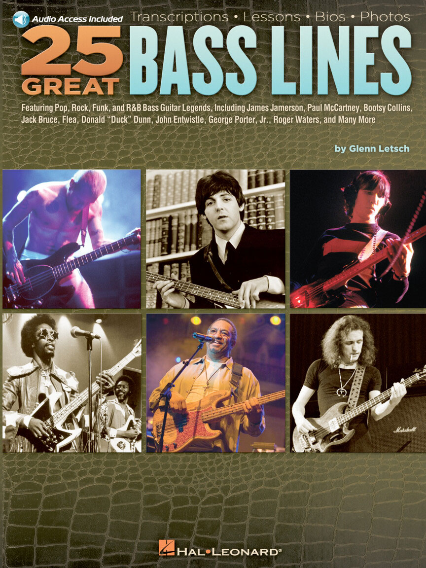 HAL LEONARD GLENN LETSCH - 25 GREAT BASS LINES + AUDIO EN LIGNE - BASS TAB 