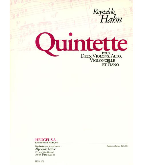 HEUGEL HAHN REYNALDO - QUINTETTE POUR DEUX VIOLONS, ALTO, VIOLONCELLE & PIANO - CONDUCTEUR & PARTIES 