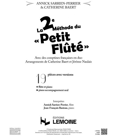 ROBERT MARTIN Sarrien-Perrier A. - La Deuxième Méthode Du Tout Petit Flûté (Acc. Piano seul)