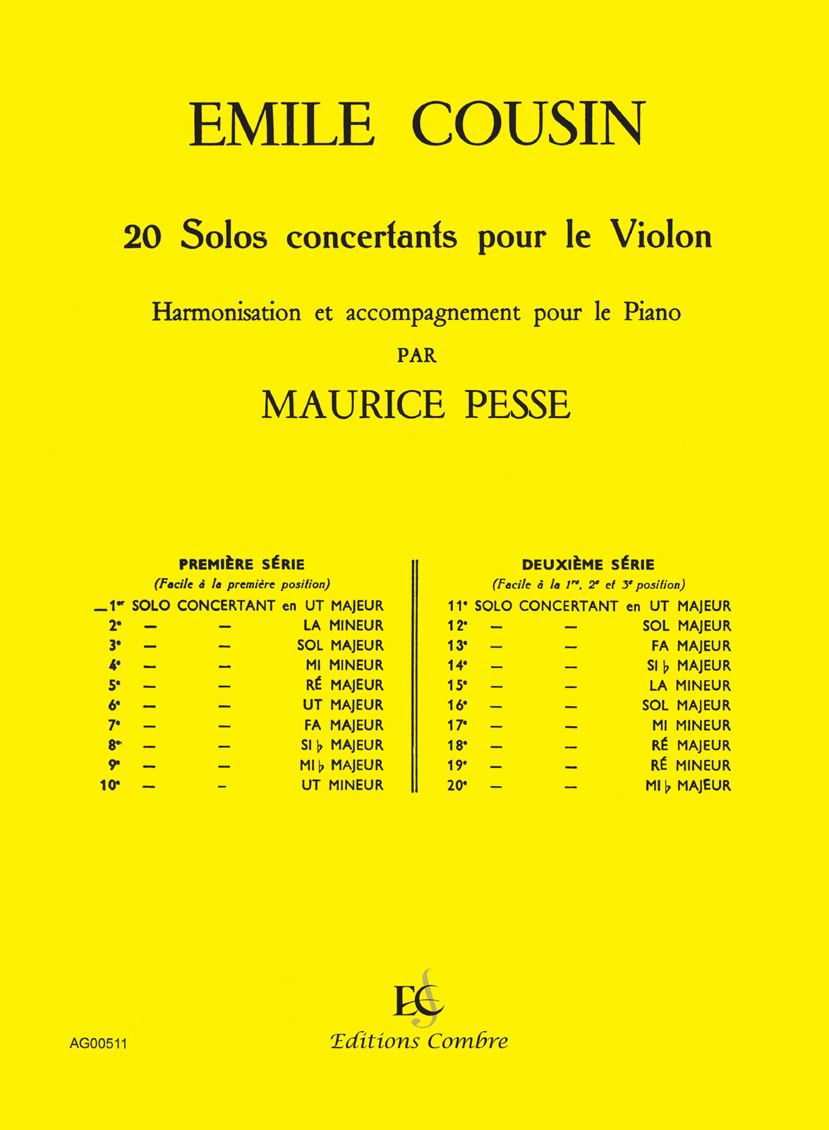 COMBRE Cousin - Solo No.1 Concertant Ut Majeur - Violon et Piano Ou Orgue