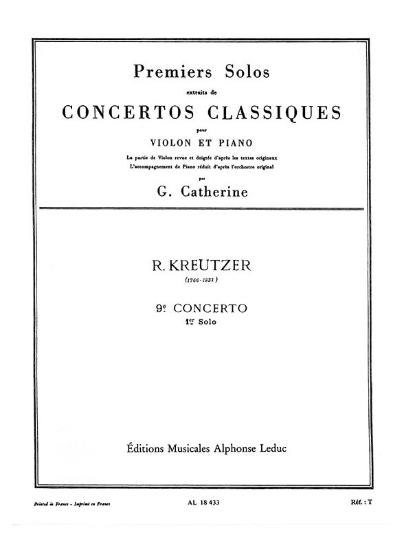 LEDUC KREUTZER R. - SOLO N°1 FROM CONCERTO N°9 IN E MINOR - VIOLON ET PIANO 