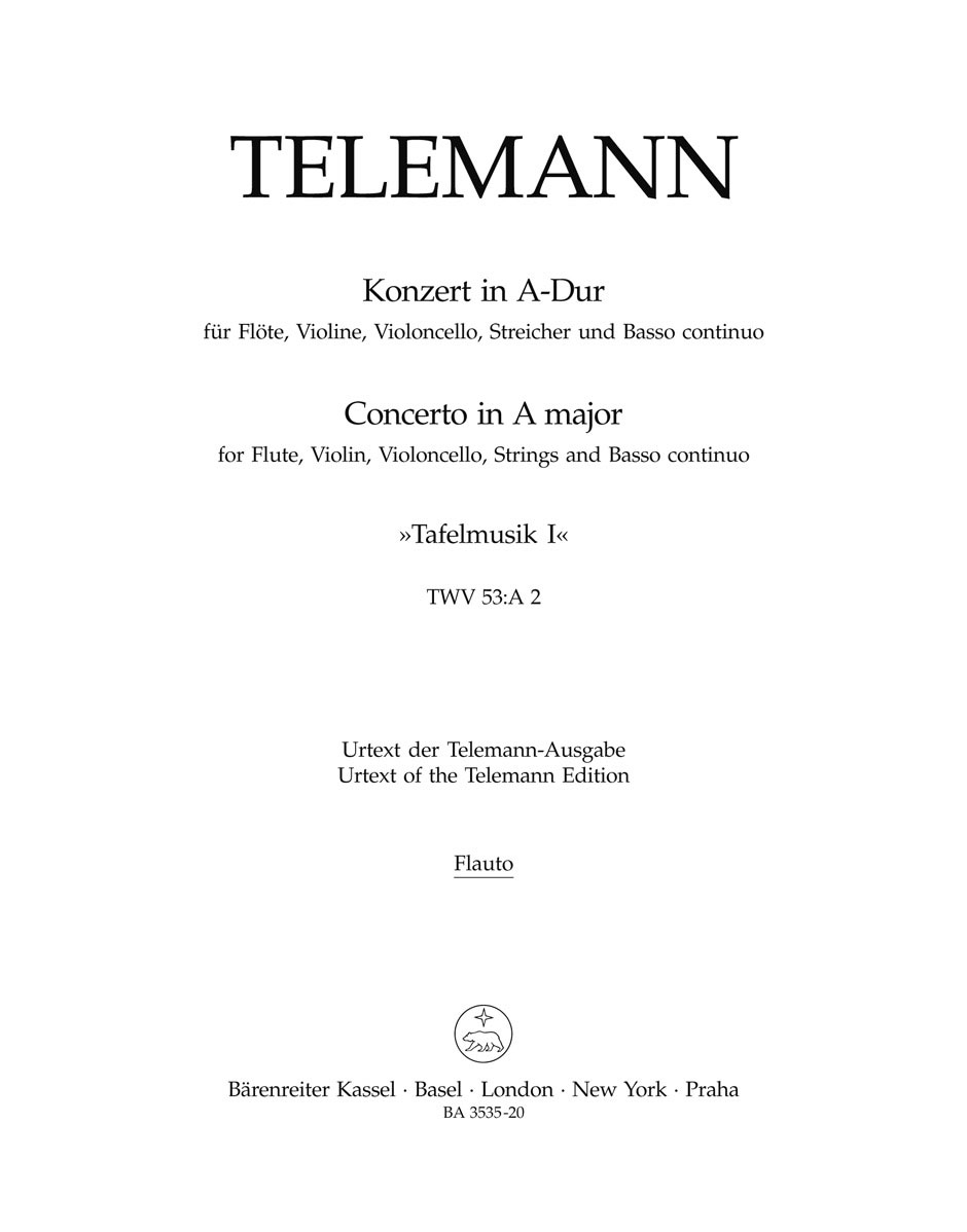 BARENREITER TELEMANN G.P. - KONZERT A-DUR TWV 53:A 2 - FLUTE SOLO