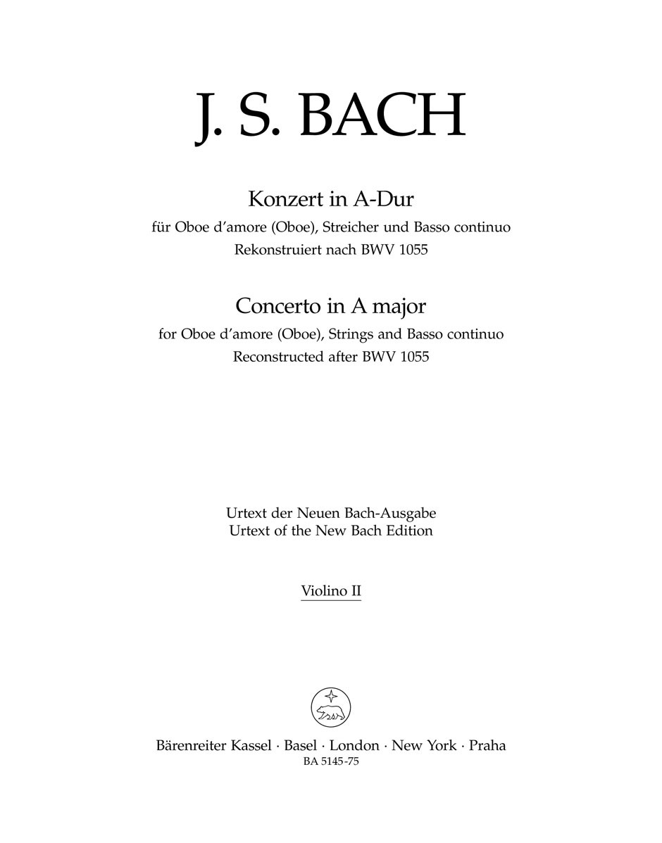 BARENREITER BACH J. S. - CONCERTO IN A MAJOR BWV 1055 - VIOLON 2 