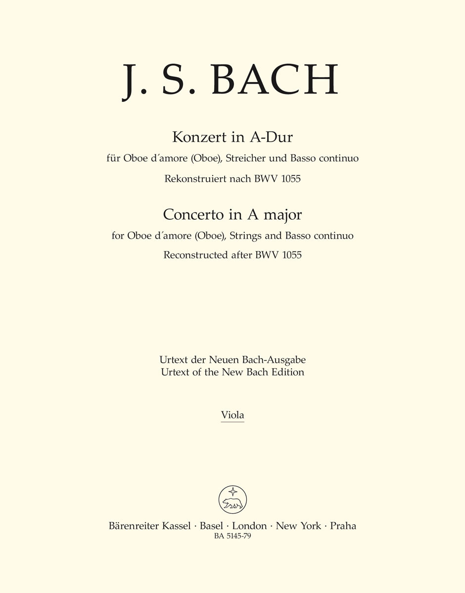 BARENREITER Bach J. S. - Concerto In A Major BWV 1055 - Alto