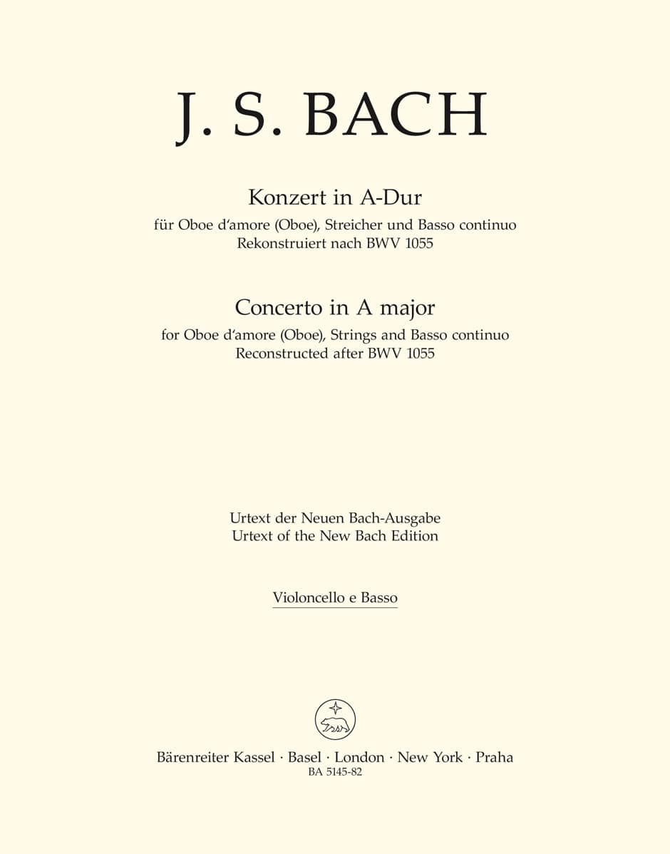 BARENREITER BACH J. S. - CONCERTO IN A MAJOR - VIOLONCELLE/BASSE