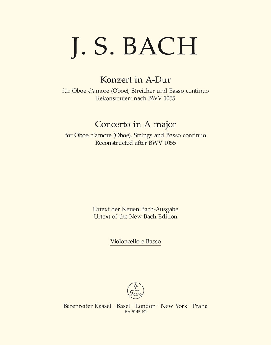 BARENREITER BACH J. S. - CONCERTO IN A MAJOR - VIOLONCELLE/BASSE